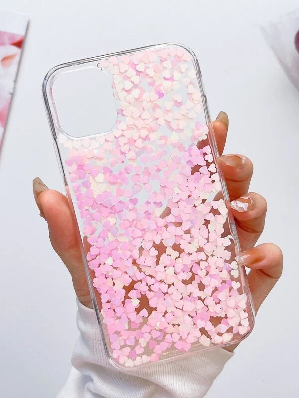 Heart Design Sequin Decor Phone Case