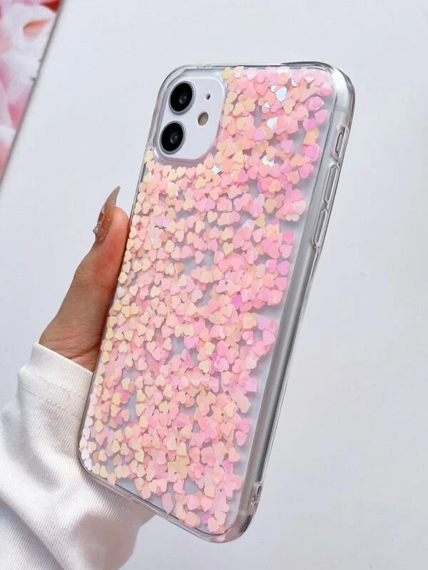 Heart Design Sequin Decor Phone Case