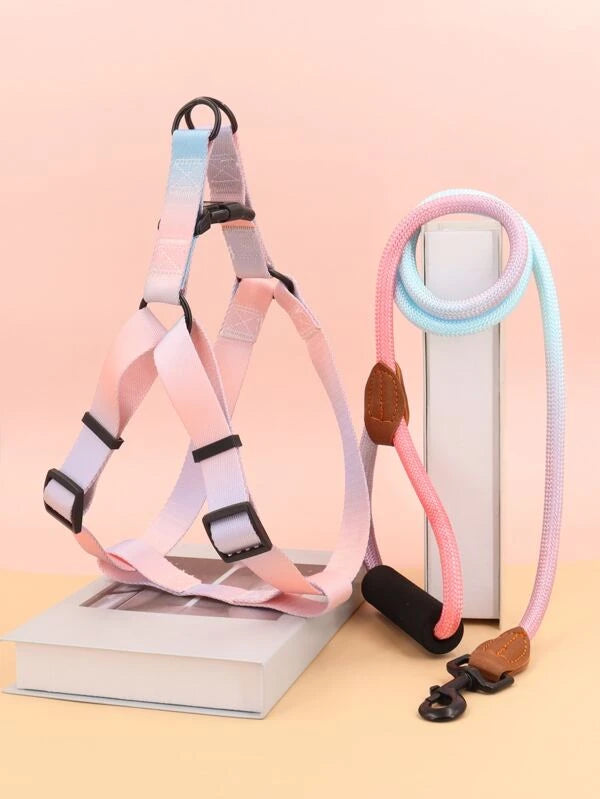 Ombre Pet Leash & Harness Set (M-XL) PINK / YELLOW