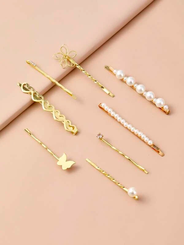 8pcs Faux Pearl Flower Decor Hair Clip