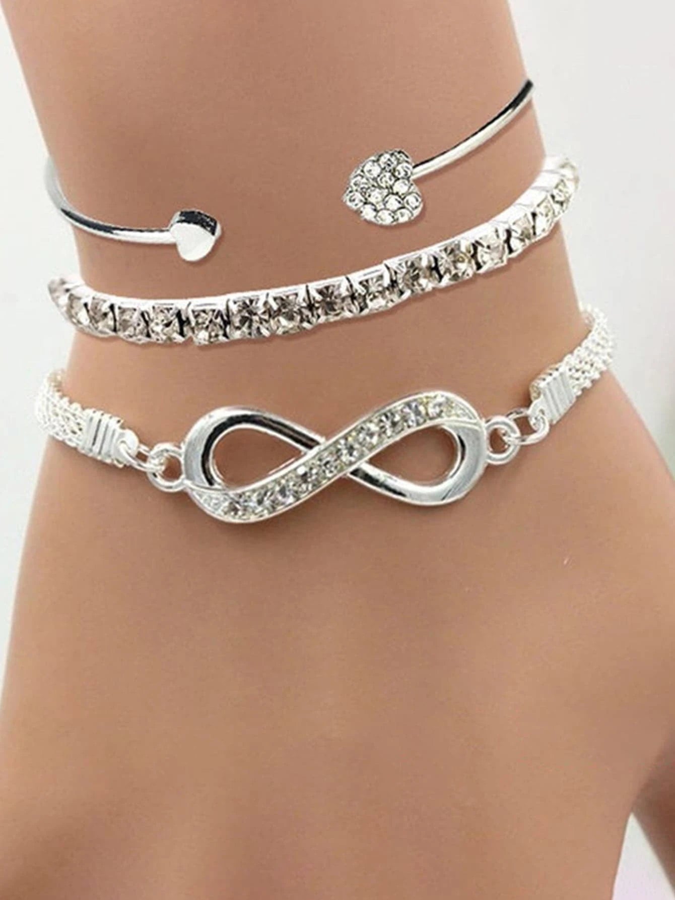 3pcs Rhinestone Heart & Infinity Decor Bracelet