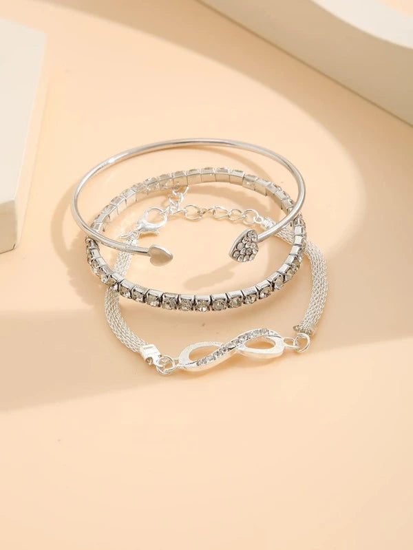 3pcs Rhinestone Heart & Infinity Decor Bracelet