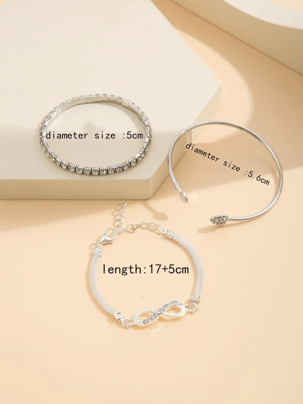 3pcs Rhinestone Heart & Infinity Decor Bracelet