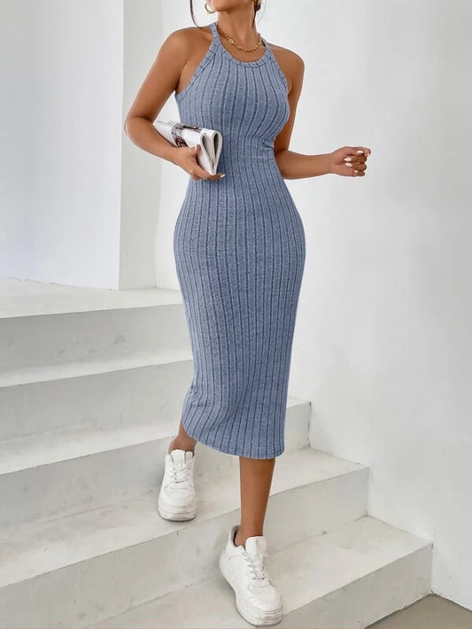  Solid Halter nyakú Bodycon ruha