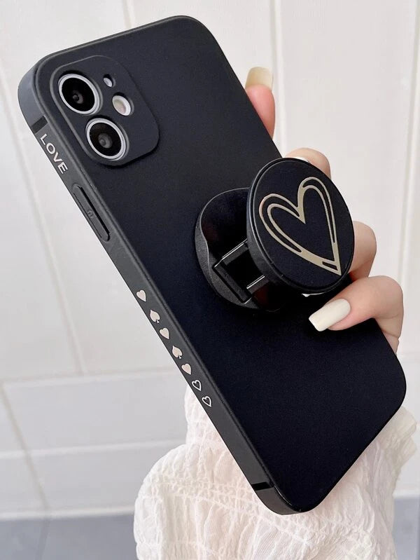 Plain Phone Case With Heart Print Pop Out Phone Grip