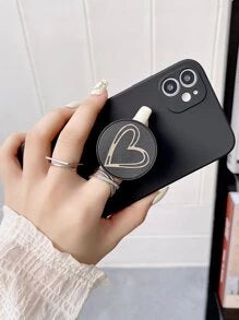 Plain Phone Case With Heart Print Pop Out Phone Grip