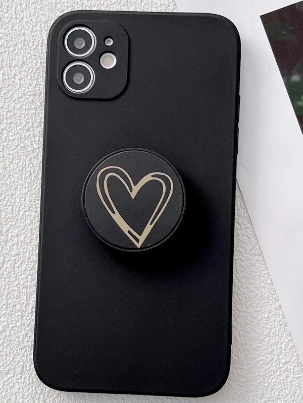 Plain Phone Case With Heart Print Pop Out Phone Grip