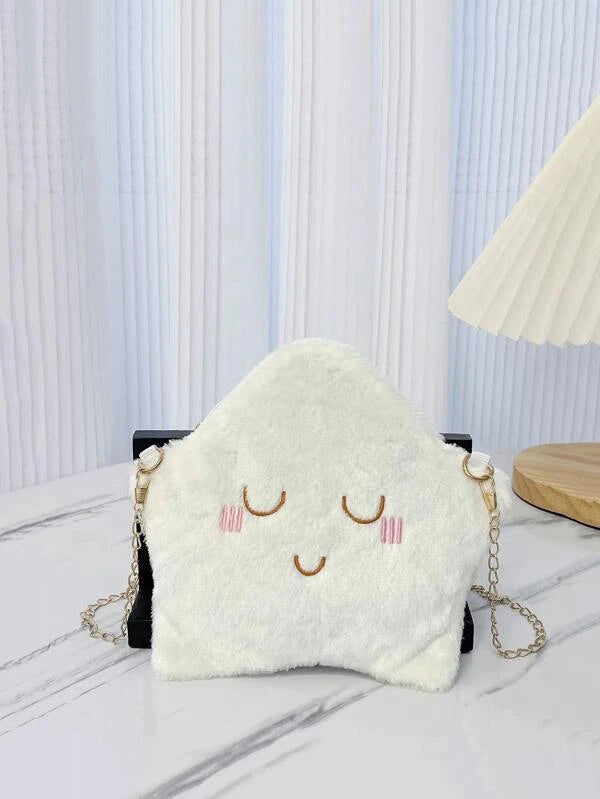 Embroidered Detail Star Design Fuzzy Chain Novelty Bag