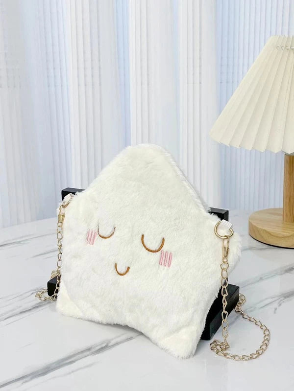 Embroidered Detail Star Design Fuzzy Chain Novelty Bag