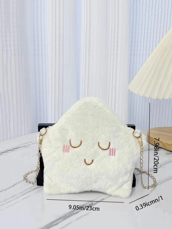 Embroidered Detail Star Design Fuzzy Chain Novelty Bag