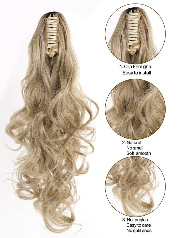 Long Body Wave Ponytail Synthetic Hair Extension With Claw