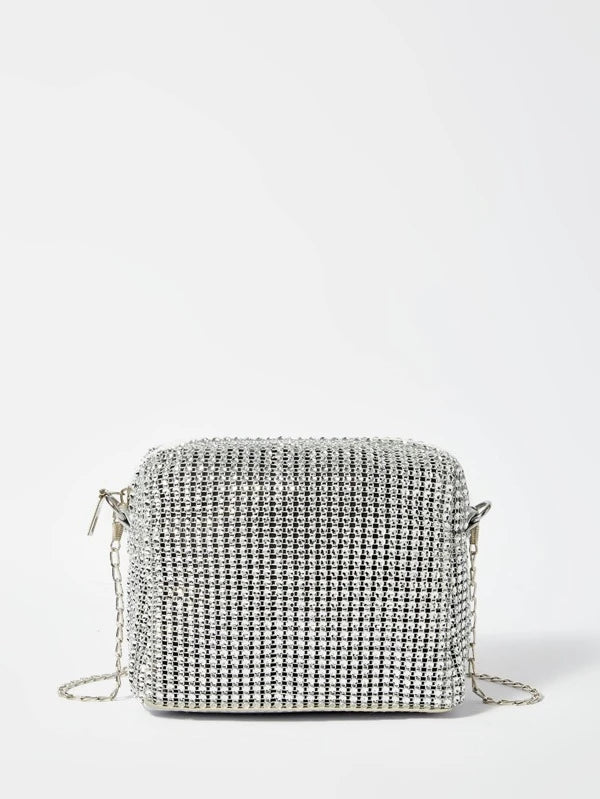 Mini Rhinestone Decor Chain Square Bag