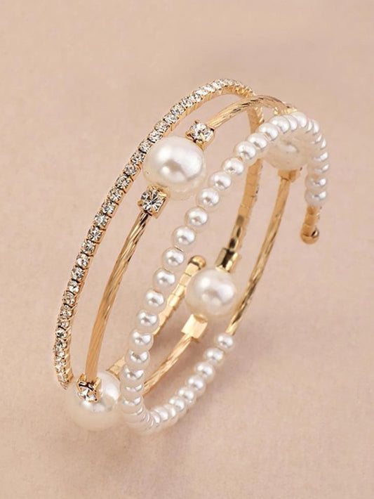 Rhinestone & Faux Pearl Decor Bangle