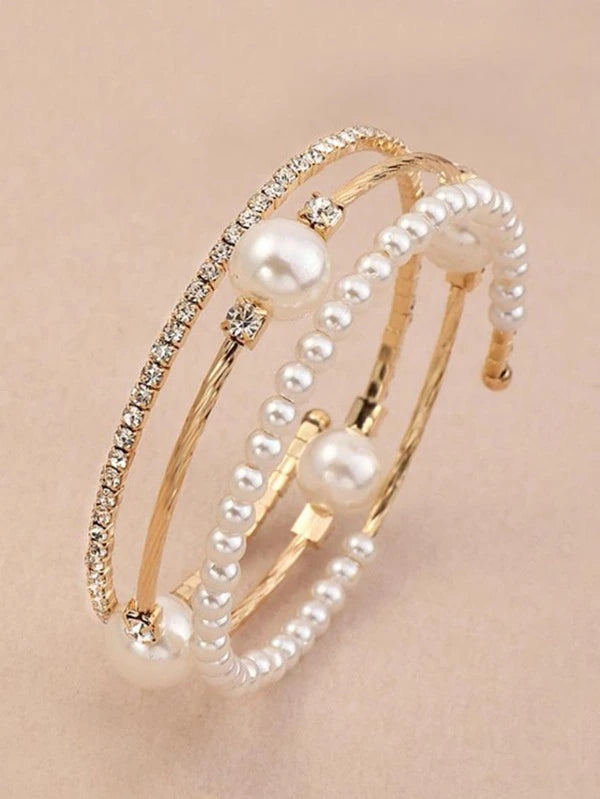 Rhinestone & Faux Pearl Decor Bangle