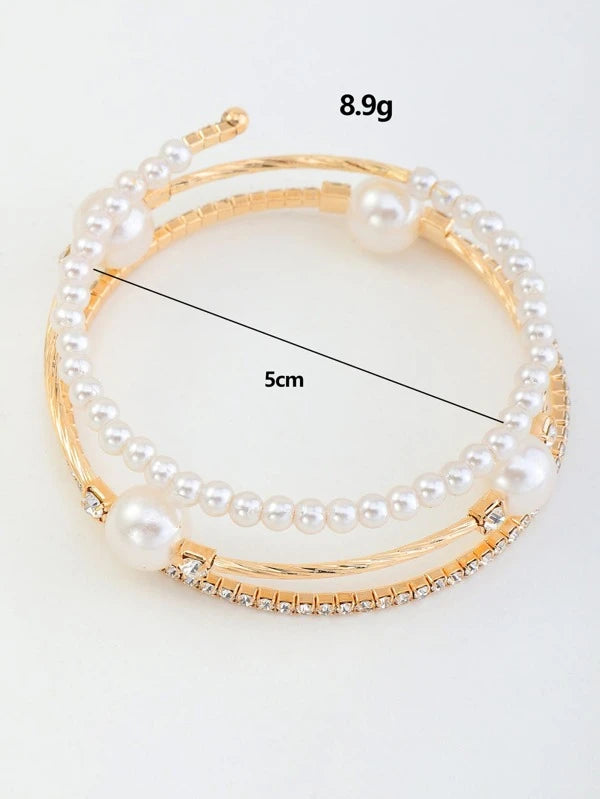 Rhinestone & Faux Pearl Decor Bangle