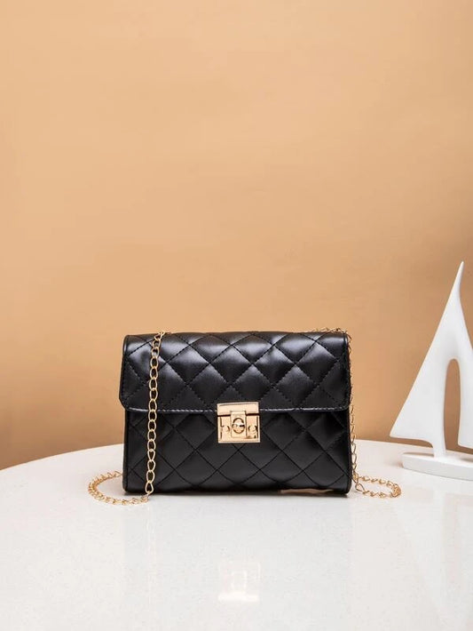 Mini Quilted Chain Flap Square Bag (14x20cm) 665 BLACK/WHITE