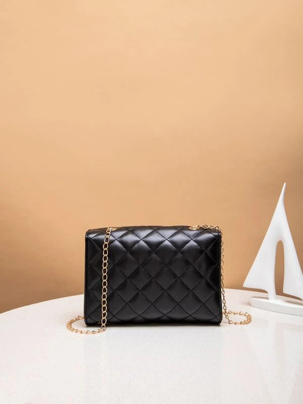 Mini Quilted Chain Flap Square Bag (14x20cm) 665 BLACK/WHITE