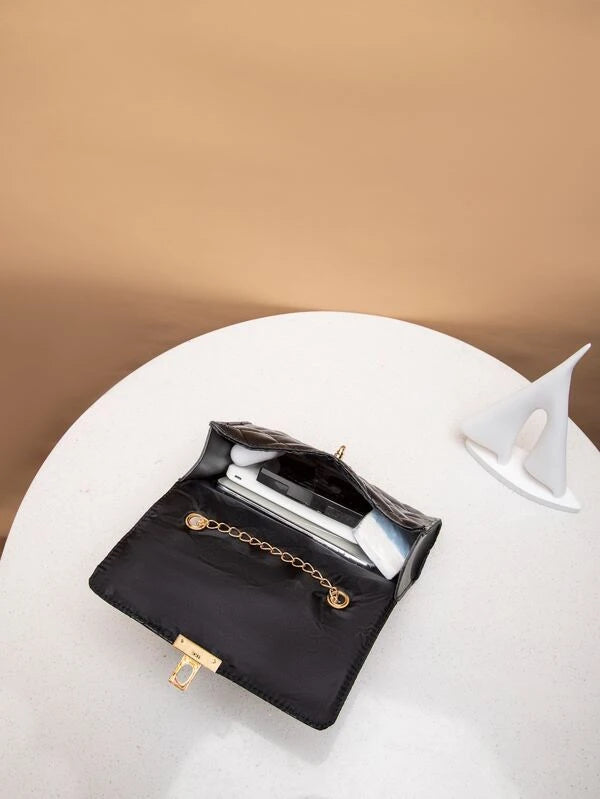 Mini Quilted Chain Flap Square Bag (14x20cm) 665 BLACK/WHITE