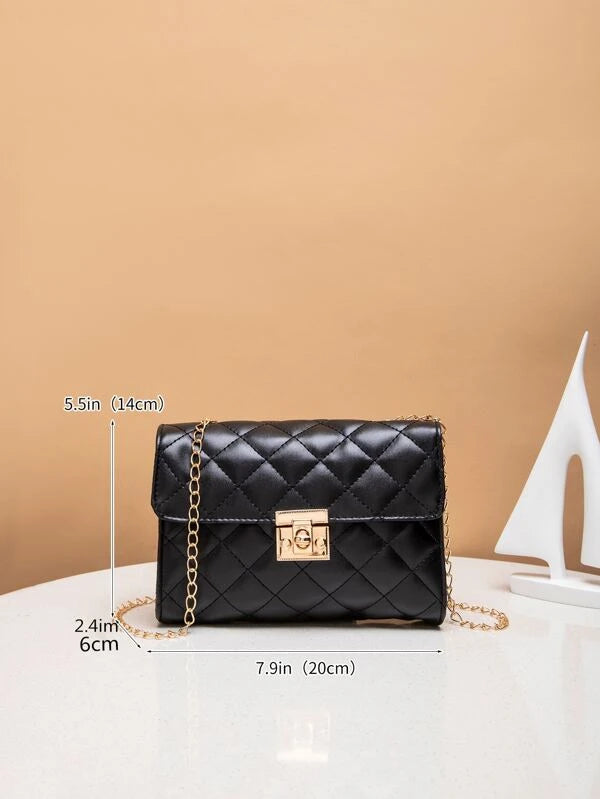 Mini Quilted Chain Flap Square Bag (14x20cm) 665 BLACK/WHITE