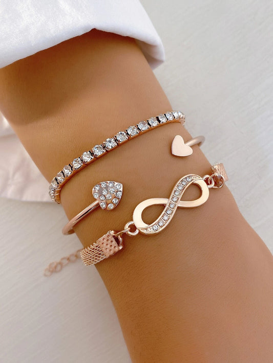 3pcs Rhinestone Heart Decor Bracelet