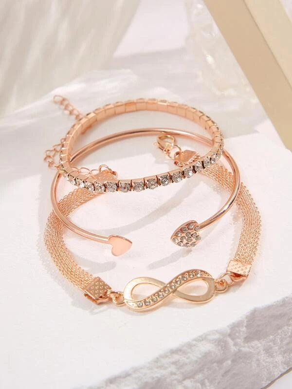 3pcs Rhinestone Heart Decor Bracelet