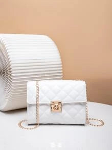 Mini Quilted Chain Flap Square Bag (14x20cm) 665 BLACK/WHITE