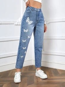 Butterfly Print Straight Leg Jeans77