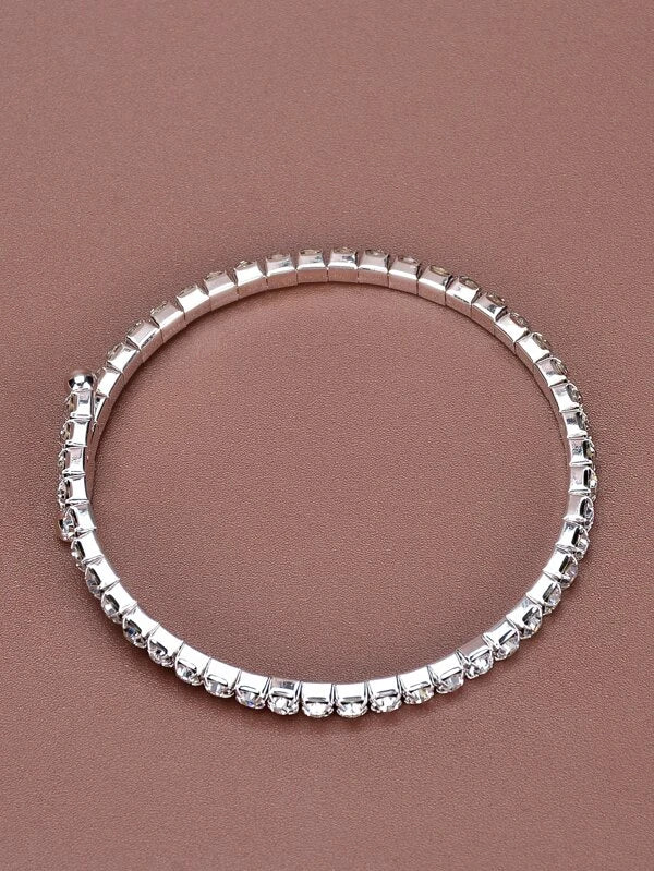 Cubic Zirconia Decor Cuff Bangle