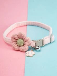 1pc Flower & Bell Decor Pet Collar GREEN/ PINK/ APRICOT