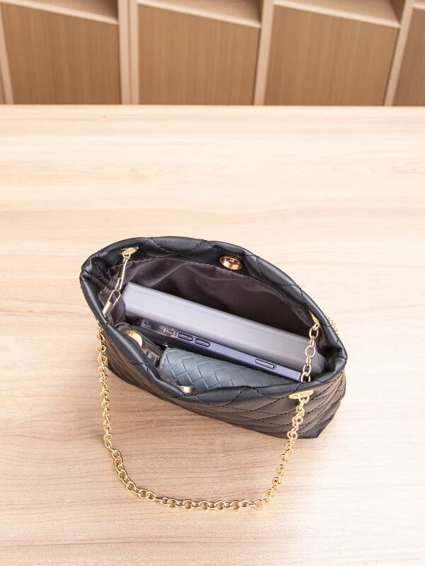 Quilted Metal Detail Chain Shoulder Bag