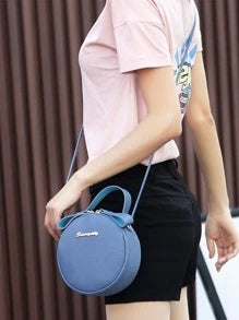 Mini Litchi Embossed Letter Decor Circle Bag