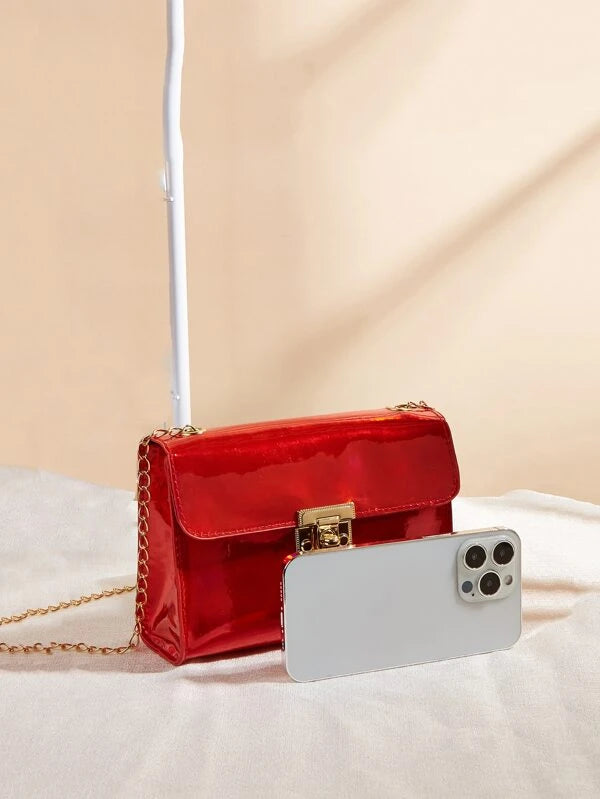 Mini Neon Red Metal Decor Grommet Eyelet Square Bag