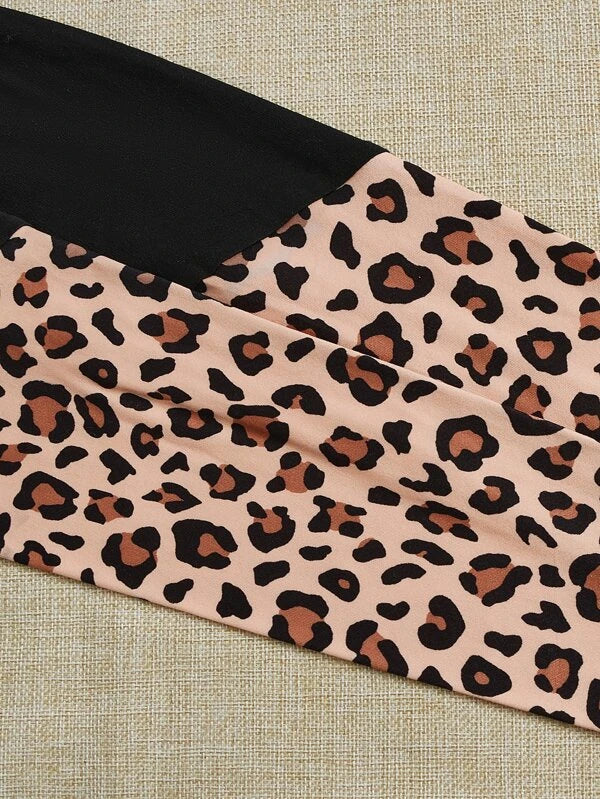 SHEIN Girls Figure And Leopard Print Pullover & Leggings
