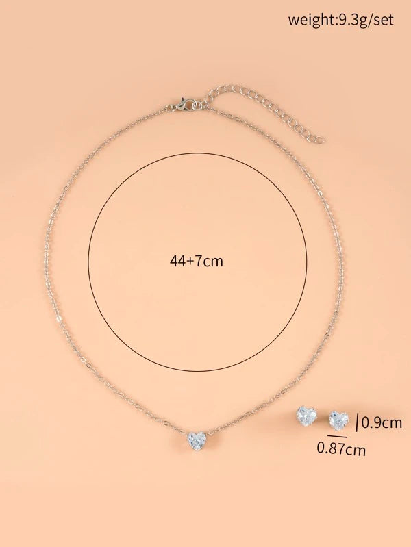 3pcs Cubic Zirconia Heart Decor Jewelry Set