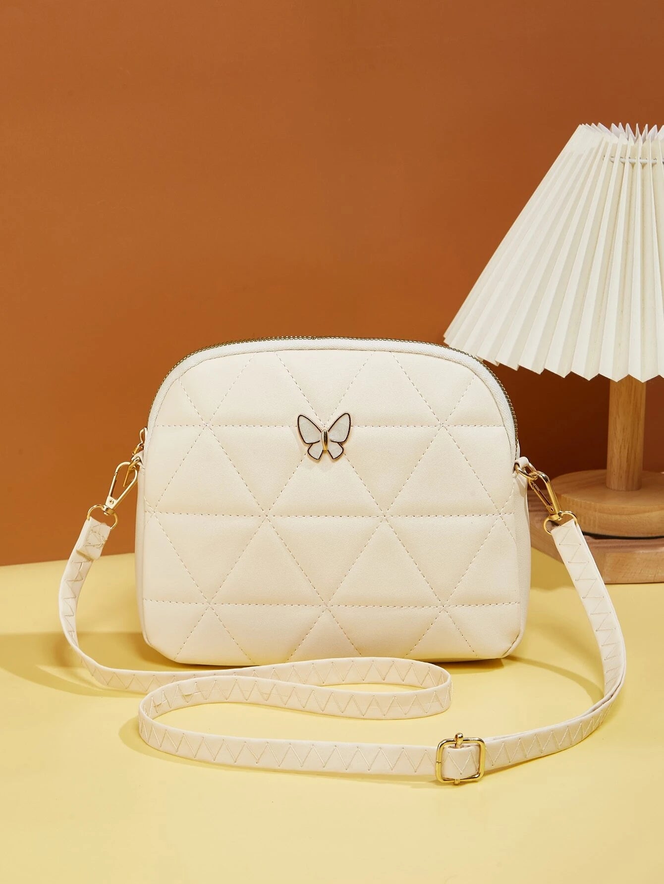 Butterfly Decor Quilted Crossbody Bag