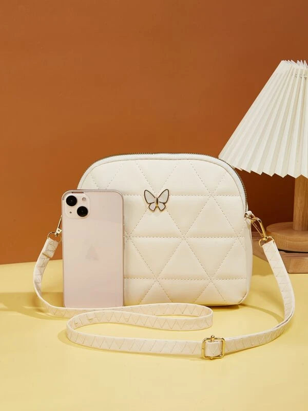 Butterfly Decor Quilted Crossbody Bag