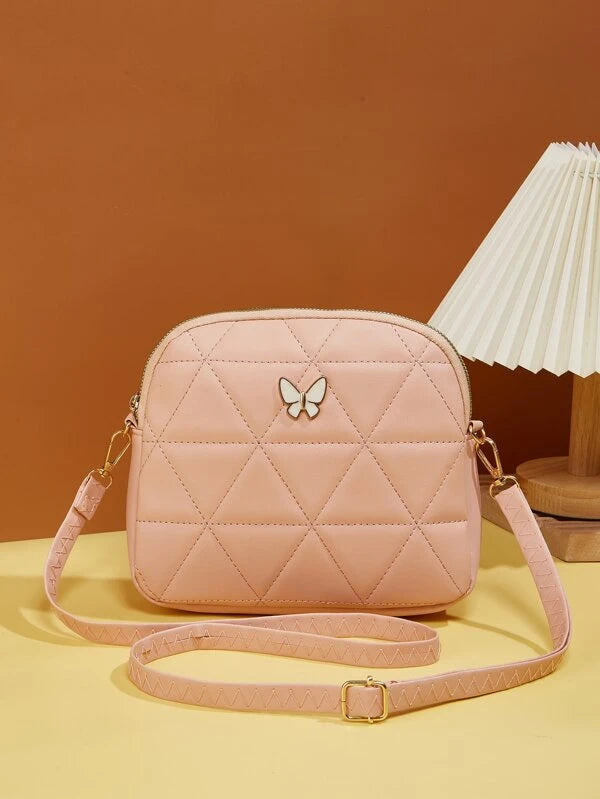 Butterfly Decor Quilted Crossbody Bag