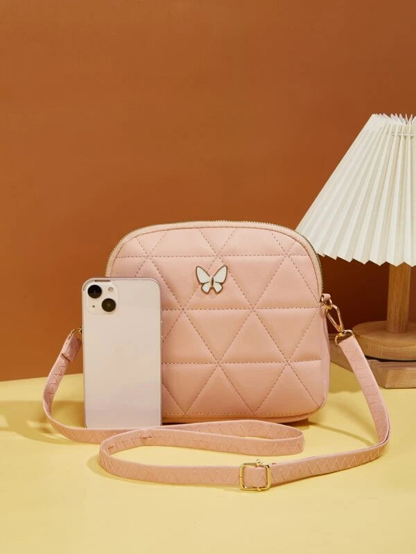 Butterfly Decor Quilted Crossbody Bag
