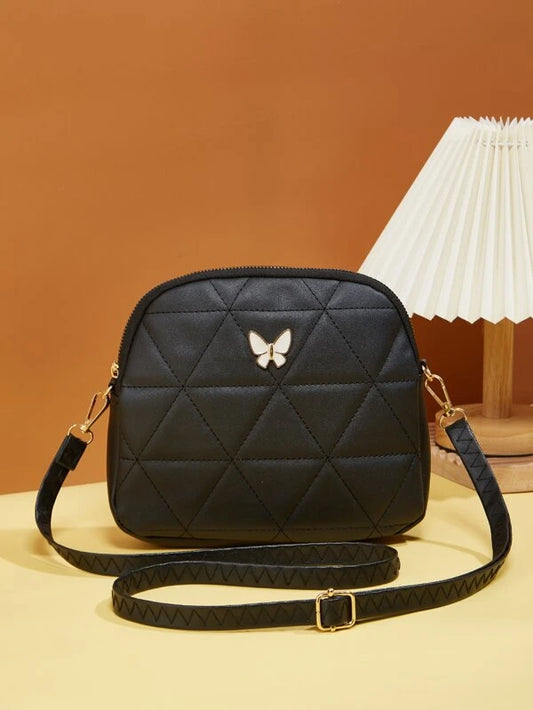Butterfly Decor Quilted Crossbody Bag