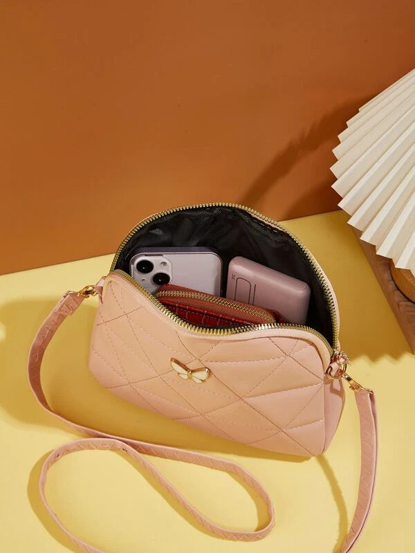 Butterfly Decor Quilted Crossbody Bag