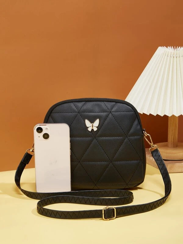 Butterfly Decor Quilted Crossbody Bag