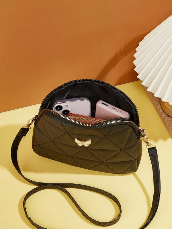 Butterfly Decor Quilted Crossbody Bag