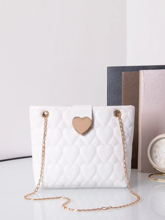 Heart Decor Quilted Chain Square Bag