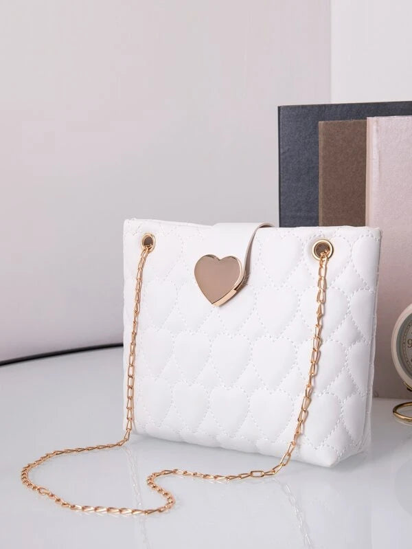 Heart Decor Quilted Chain Square Bag