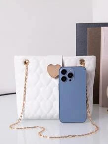 Heart Decor Quilted Chain Square Bag