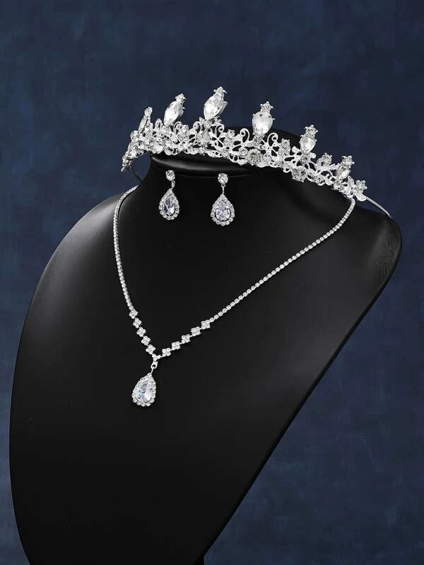 Rhinestone Decor Bridal Headband & Drop Earrings & Necklace