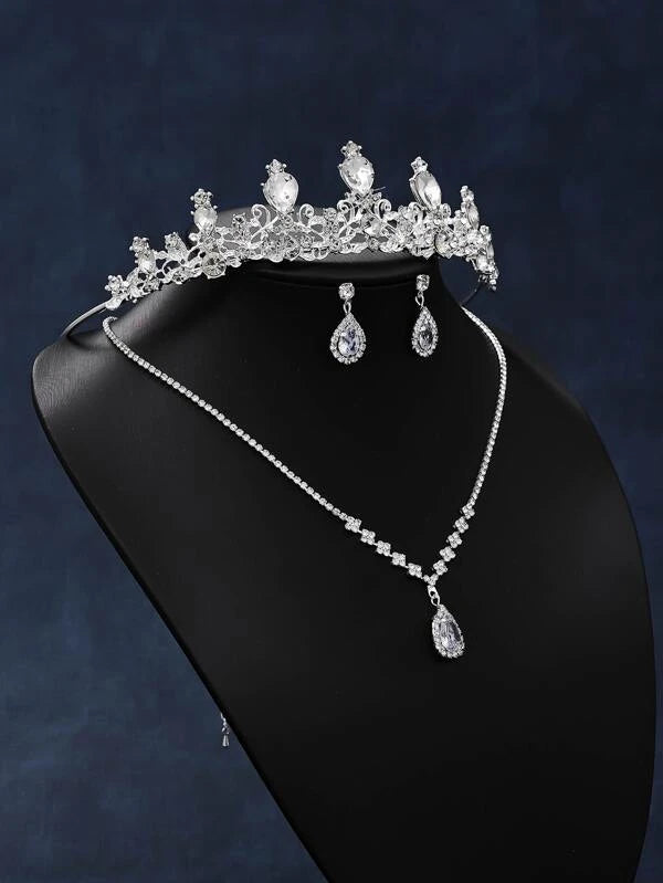 Rhinestone Decor Bridal Headband & Drop Earrings & Necklace