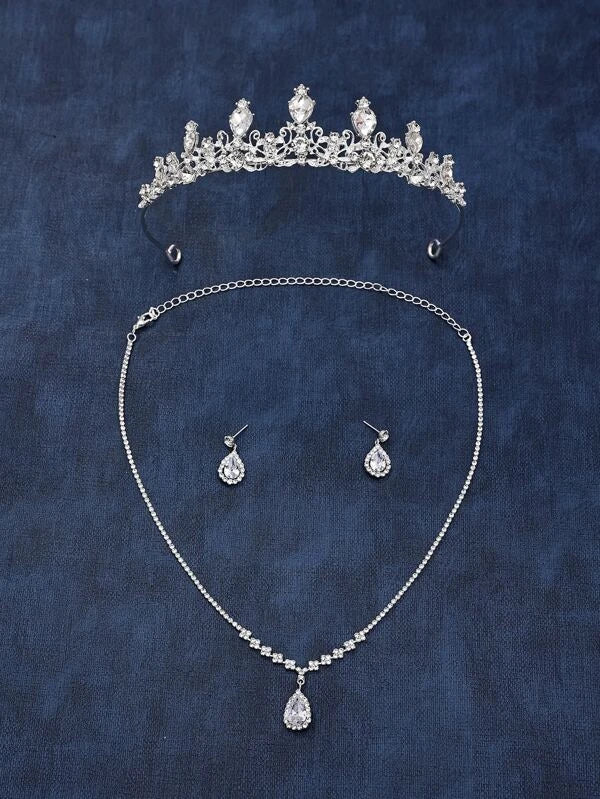 Rhinestone Decor Bridal Headband & Drop Earrings & Necklace