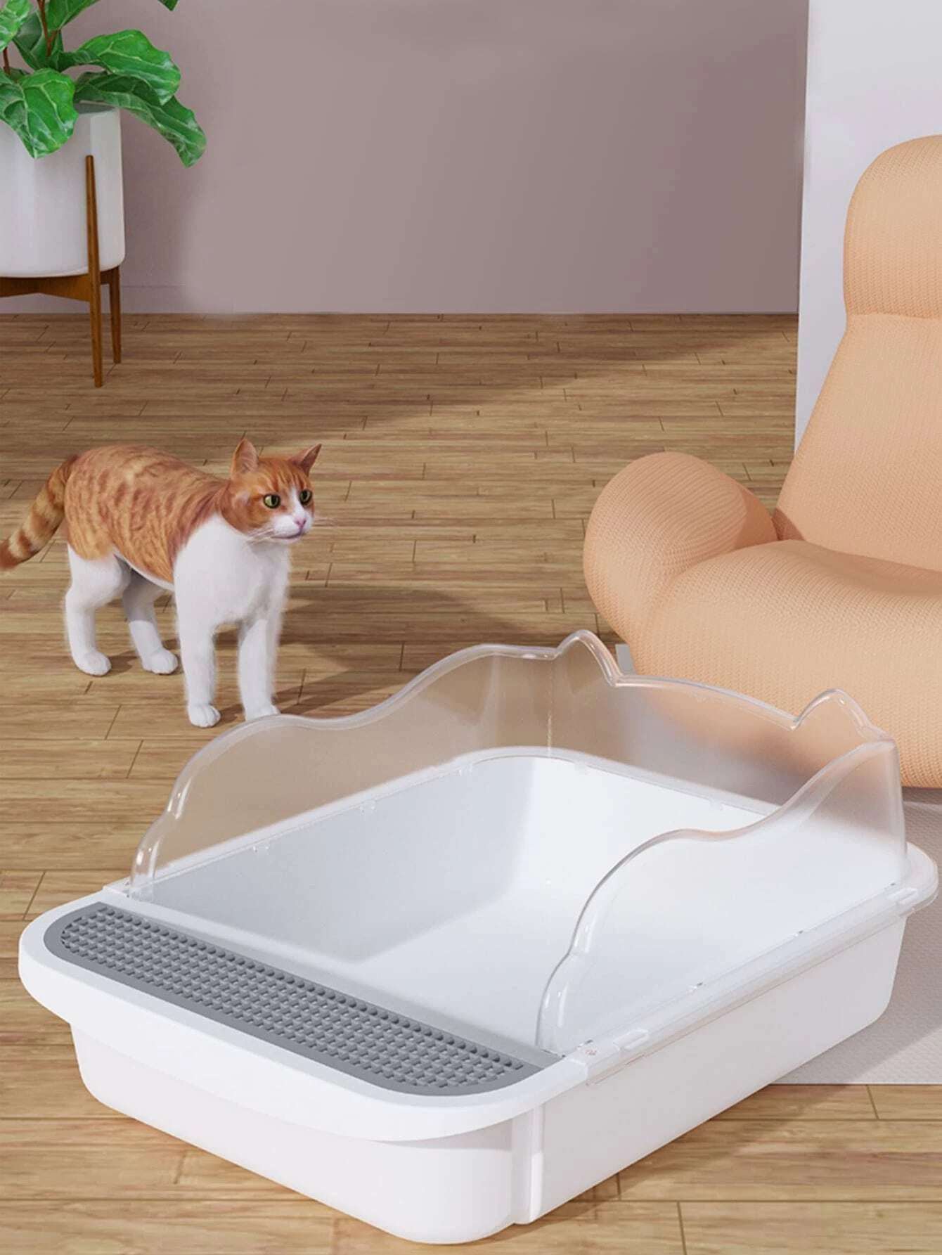 1pc Cartoon Ear Design Cat Litter Box (S - M)