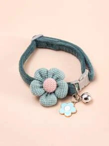 1pc Flower & Bell Decor Pet Collar GREEN/ PINK/ APRICOT